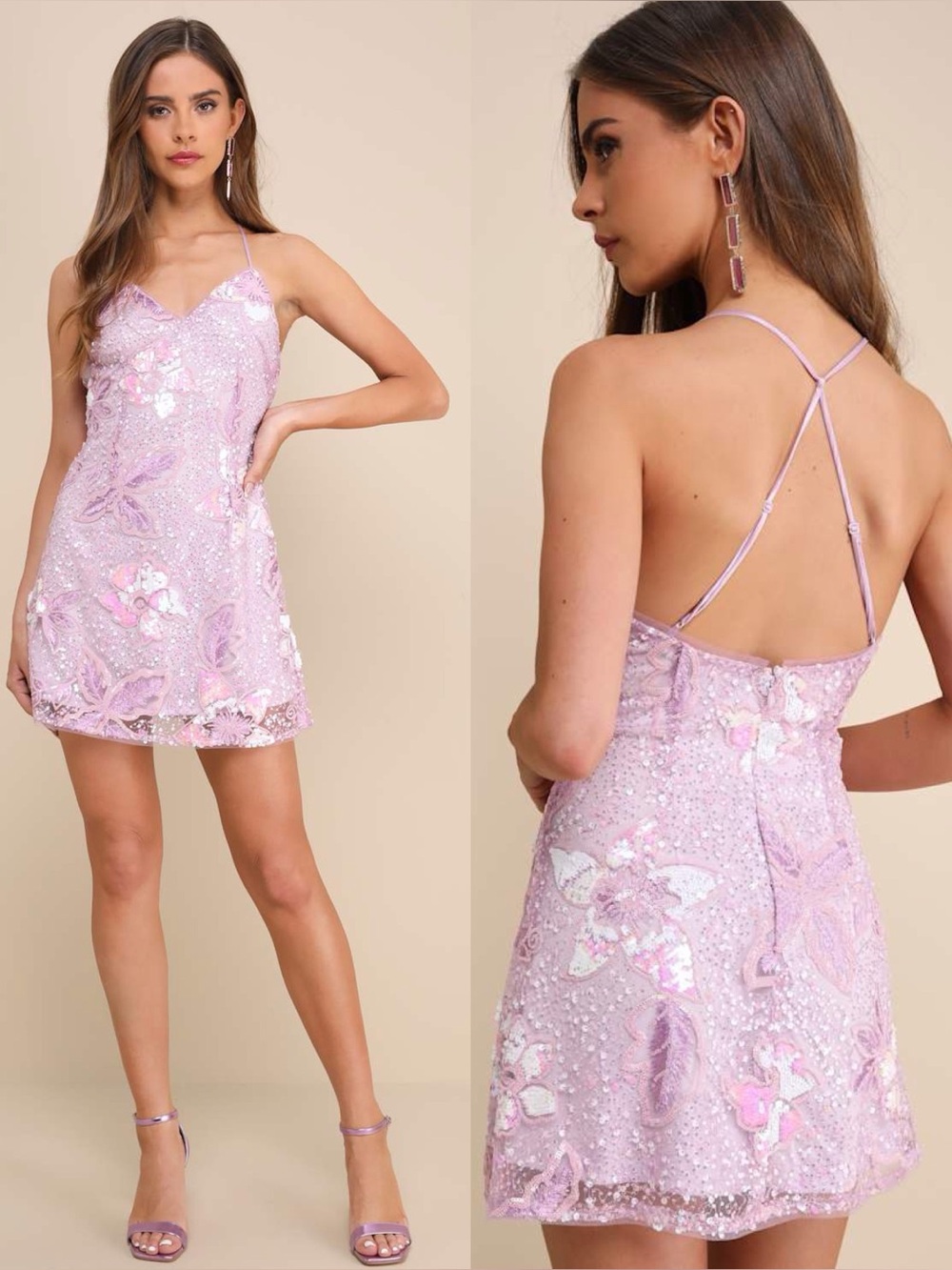 NWT Lulus Get Up and Glow Lavender Sequin Embroidered Mini Dress Size XL